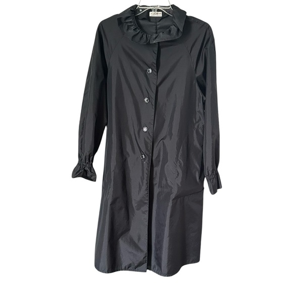 VTG The Tote's Coat Women's Raincoat Sz 10 Black Long Ruffle Collar Elastic READ - Picture 2 of 9